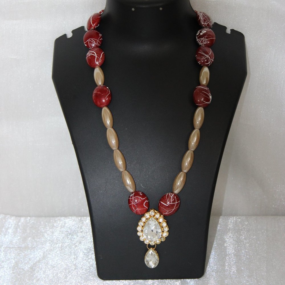 Kundan Red Beads Raani Haar - Picture 1 of 2